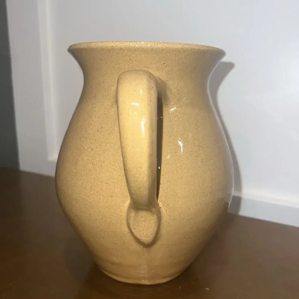 Handmade Bybee Studio‎ Pottery Stoneware Pitcher Tan Glaze Farmhouse Decor 7in